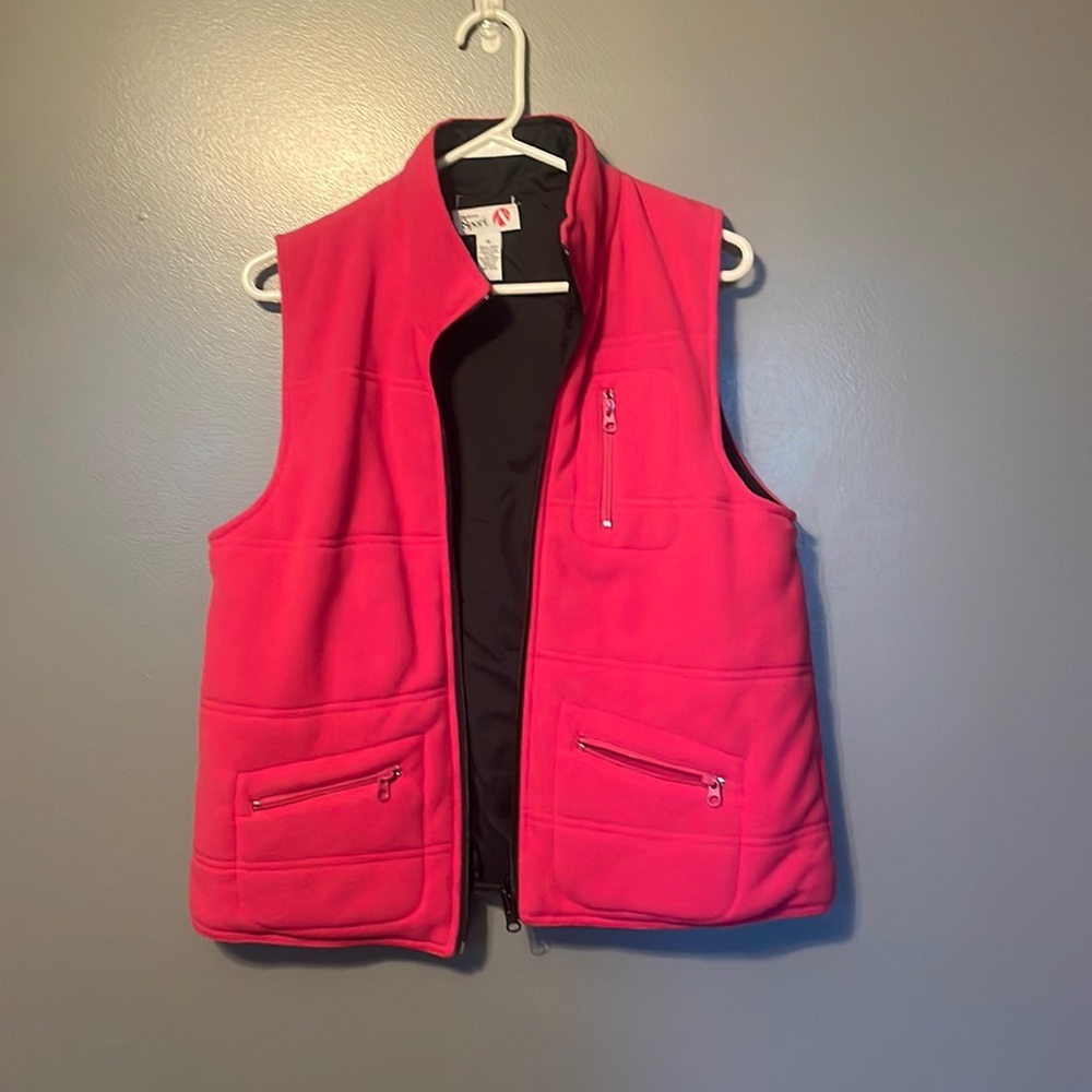 Style & Co. Hot Pink Fleece Zip Front Vest - reversible